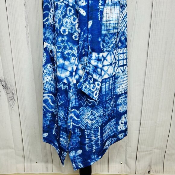 Tango Mango Blue Patterned 3/4 Sleeve V-Neck Tunic Blouse Women's Sz L India - Picture 8 of 11